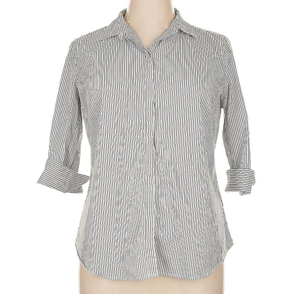Liz Claiborne Career Striped Button Down - Gray and White